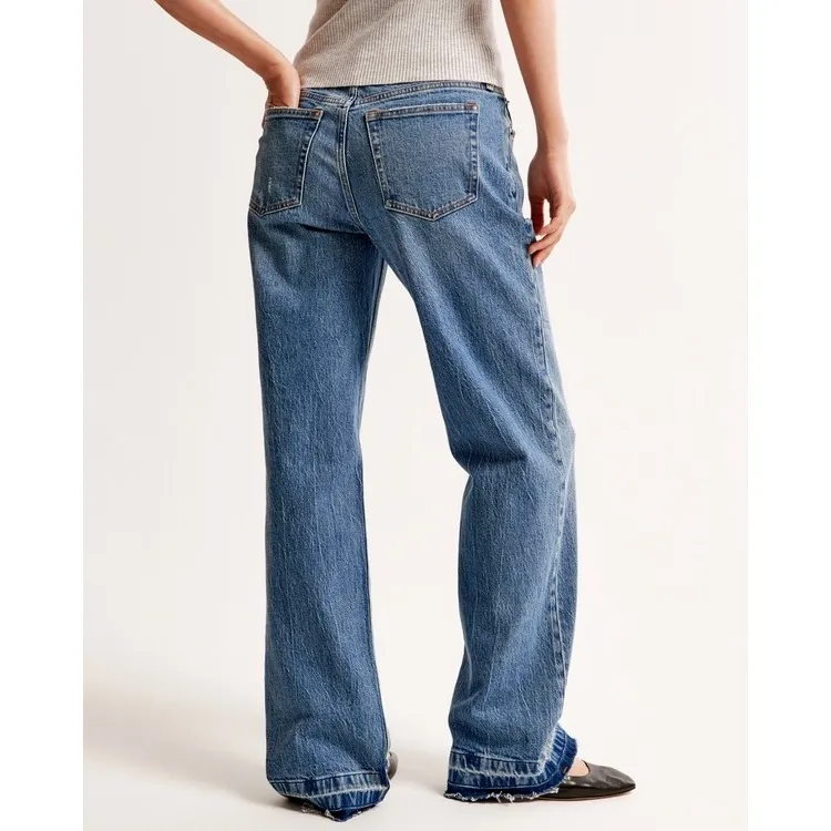 Abercrombie & Fitch The Baggy Low Rise Curve Love Jeans Medium Wash Let Down Hem - Image 5