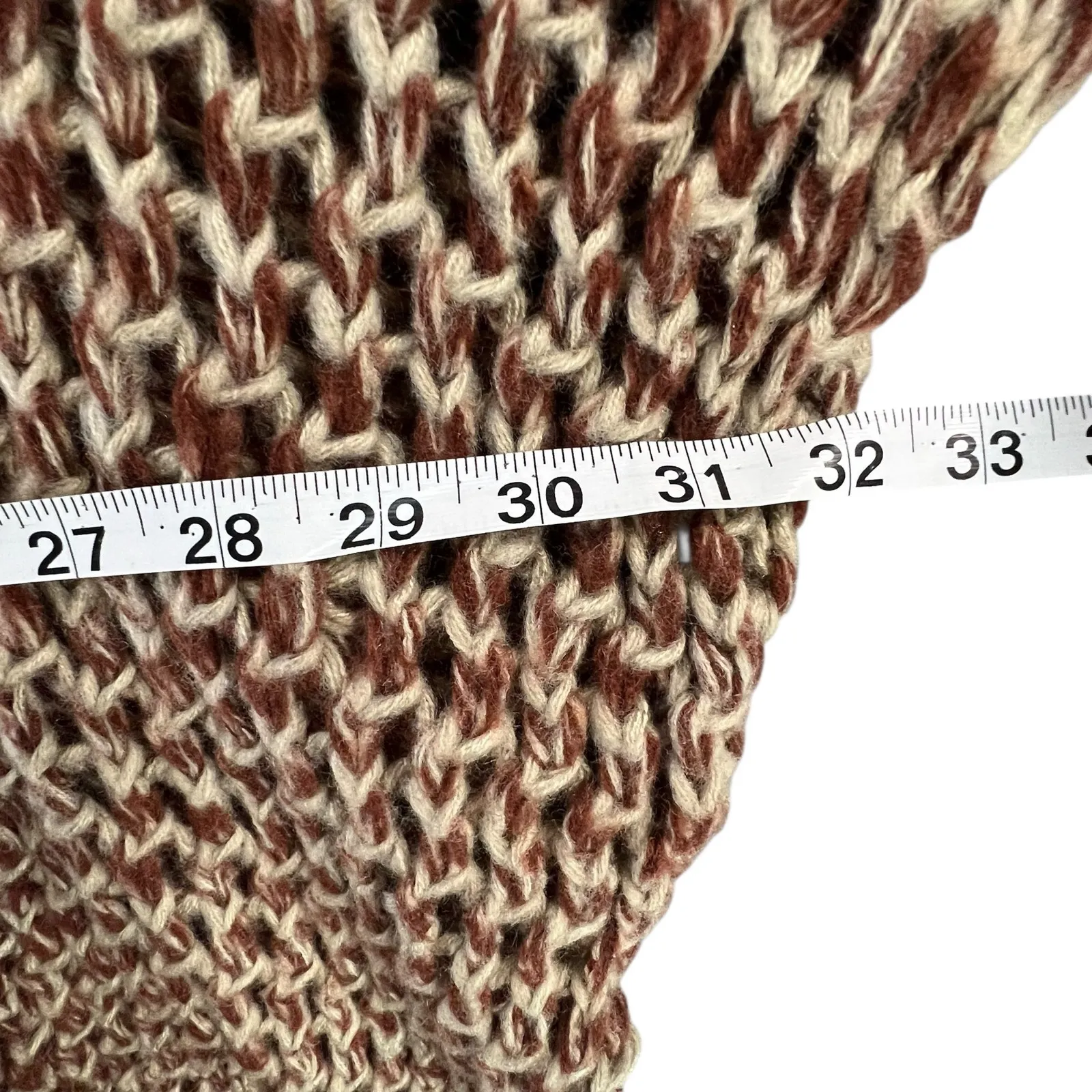 Willow & Clay Poncho M Brown Open Crochet Knit Fringe Oversized Boho Chunky Cozy - Image 9