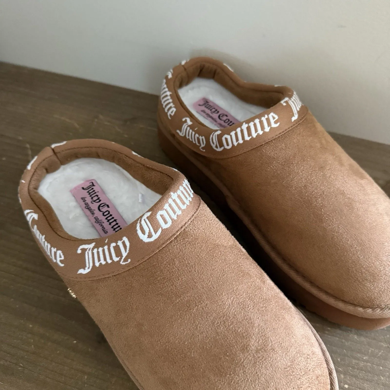 Juicy Couture Women Oney Slip On Scuff Slippers Size 7 Brown Faux Suede - Image 2