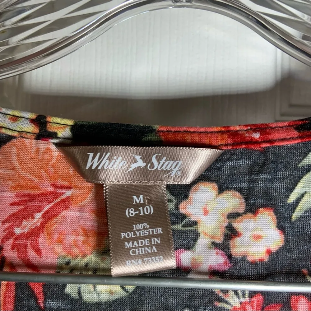 White Stag Black/Orange/Green Floral Lace Crochet Accent Top M - Image 2