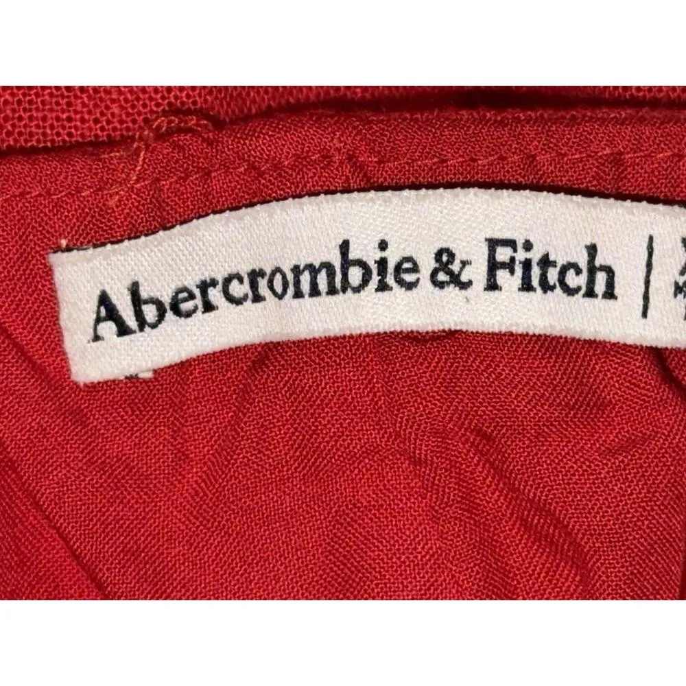 NEW Abercrombie & Fitch Red Linen Viscose Wrap Asymmetrical Mini Skirt Size XXS - Image 3