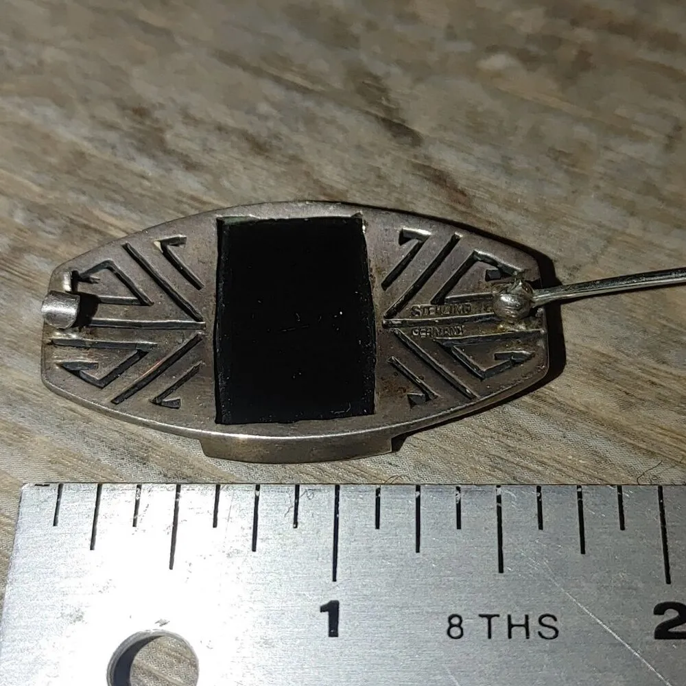 Brooch Antique Art Deco Sterling Silver Black Onyx Brooch Pin Made In Germany - Image 3