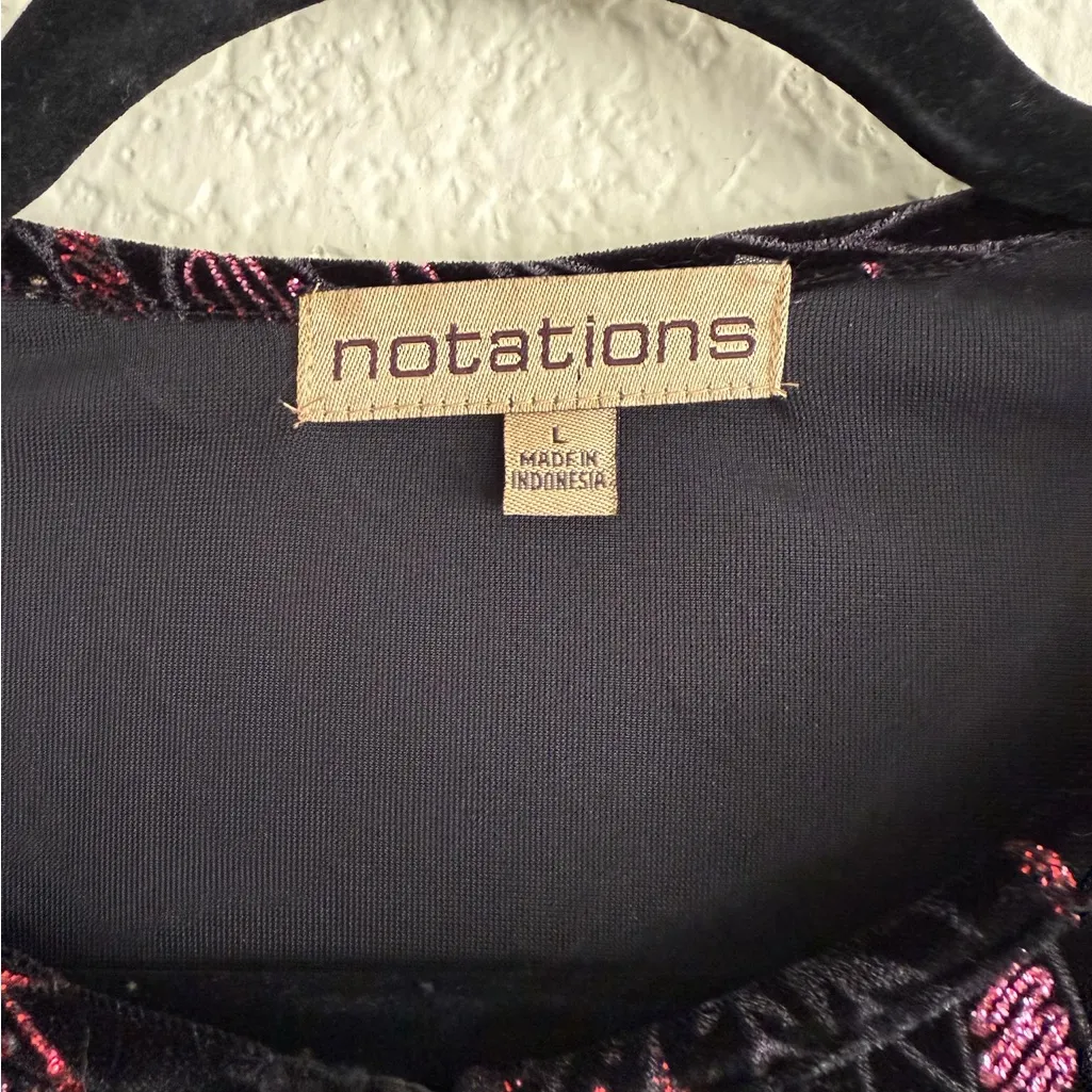 Black Velvet Floral Cardigan Stretch Knit Long Sleeve Dressy Layering Notations - Image 6