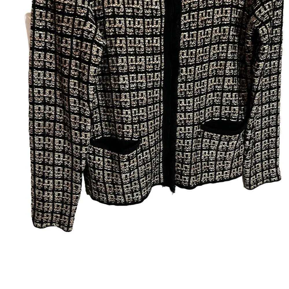 J.McLaughlin Parisian Tweed Fringe Metallic Cardigan Jacket Medium Black Gold - Image 4