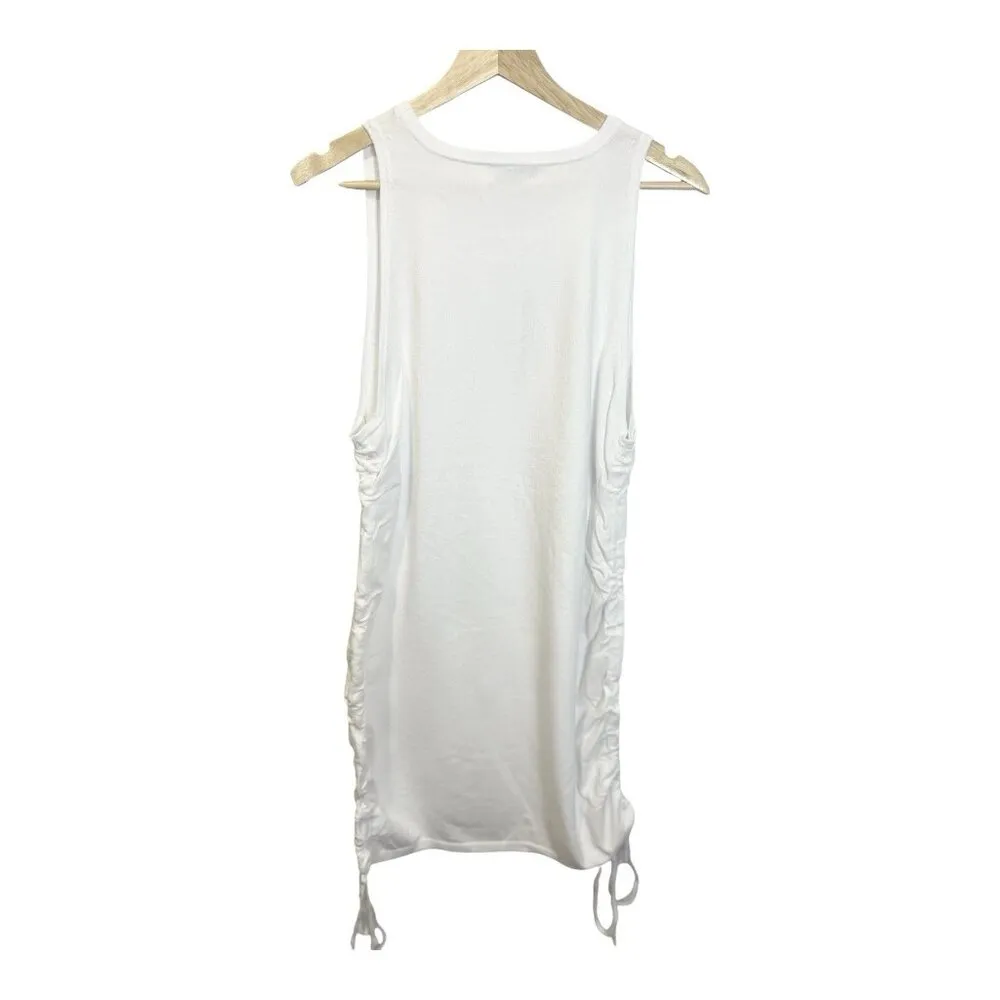 525 America Side Ruched Dress XL White Side Ties Tank Bodycon Stretch Beach - Image 4