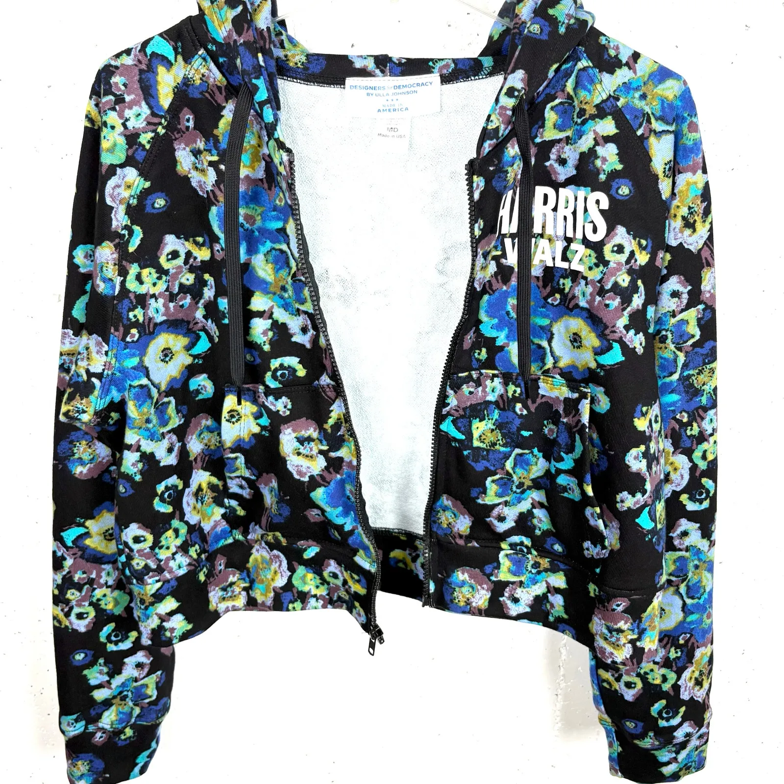 Ulla Johnson x Designers for Democracy Cotton Full Zip Hoodie Blue Floral Medium - Image 9