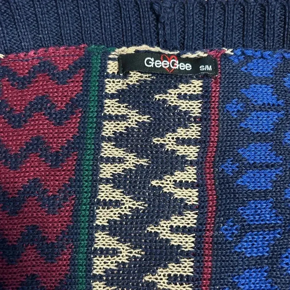 Gee Gee Poncho Size Small/Medium S/M Multicolor Boho Fall Fringe Sweater Blue - Image 3