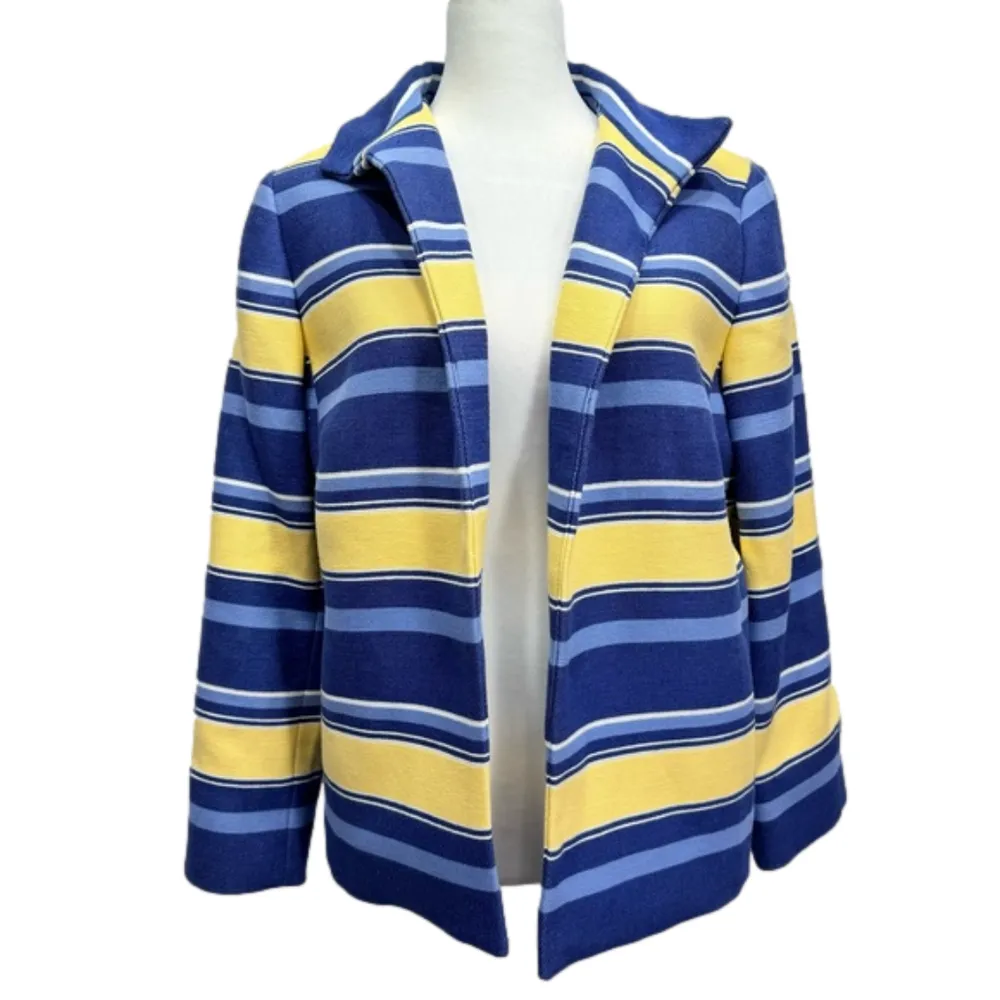 Talbot’s Yellow and Blue Striped Open Front Blazer Size 8 Preppy Coastal Career - Image 3