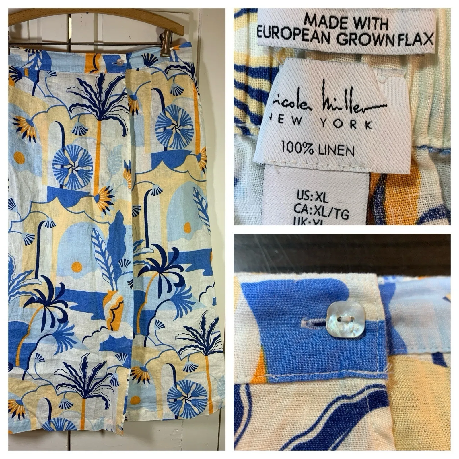 Nicole Miller New York Linen Wrap Skirt Women XL Resort Tropical‎ Print Coastal - Image 2
