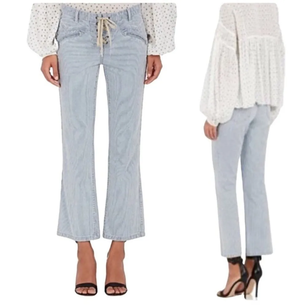 Ulla Johnson Blue And White Patria Striped Lace Up Cropped Jeans Size 0 - Image 2