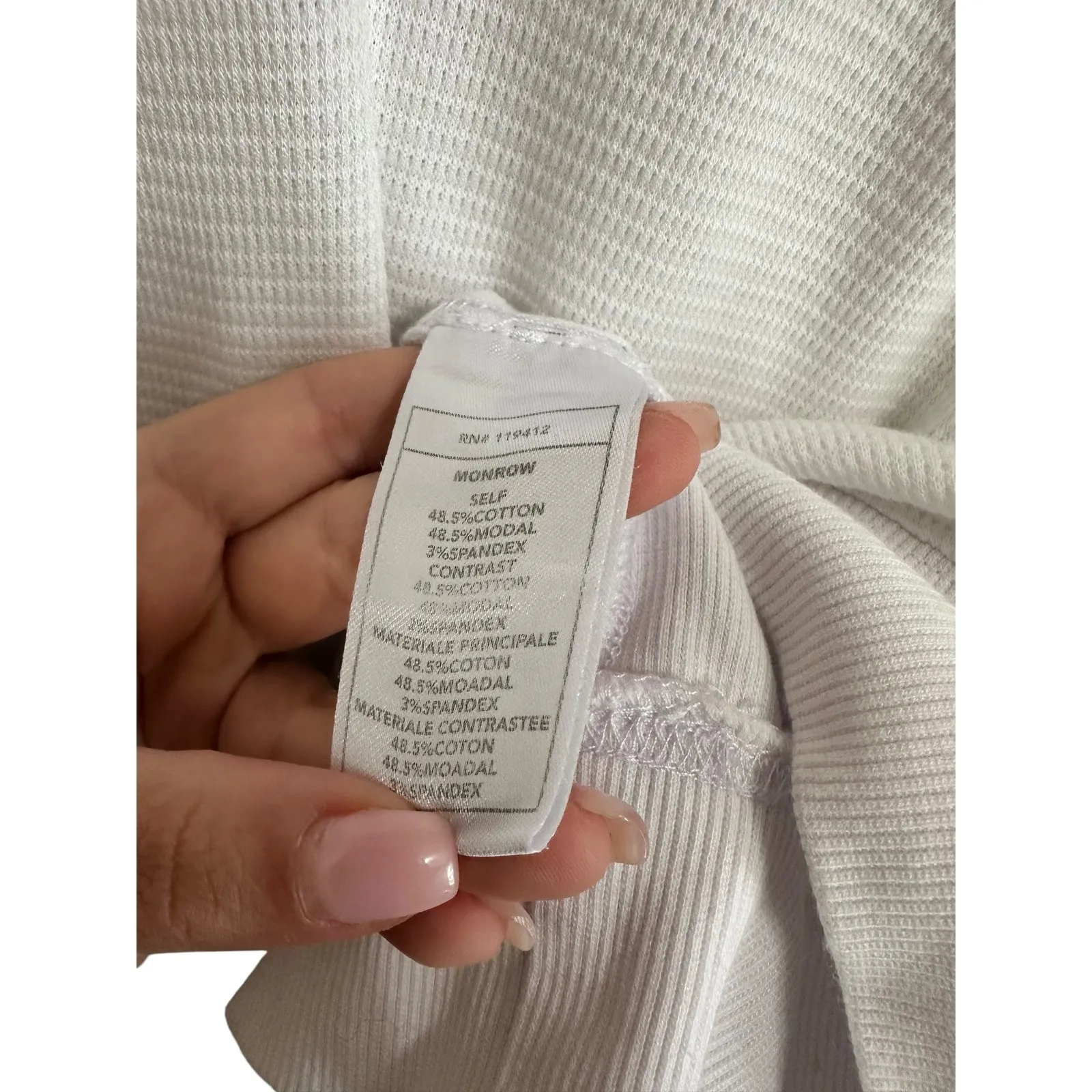 MONROW Women's White Waffle Knit Mock‎ Neck Long Sleeve Pullover Top size Small - Image 4