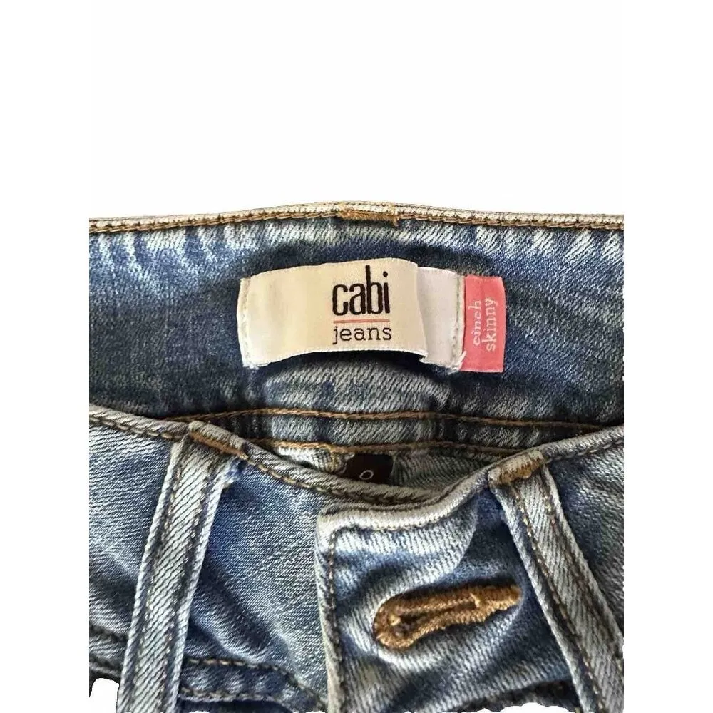 Cabi Cinch Skinny Bleach Splatter Distressed Jeans Size 0 Blue Casual - Image 3