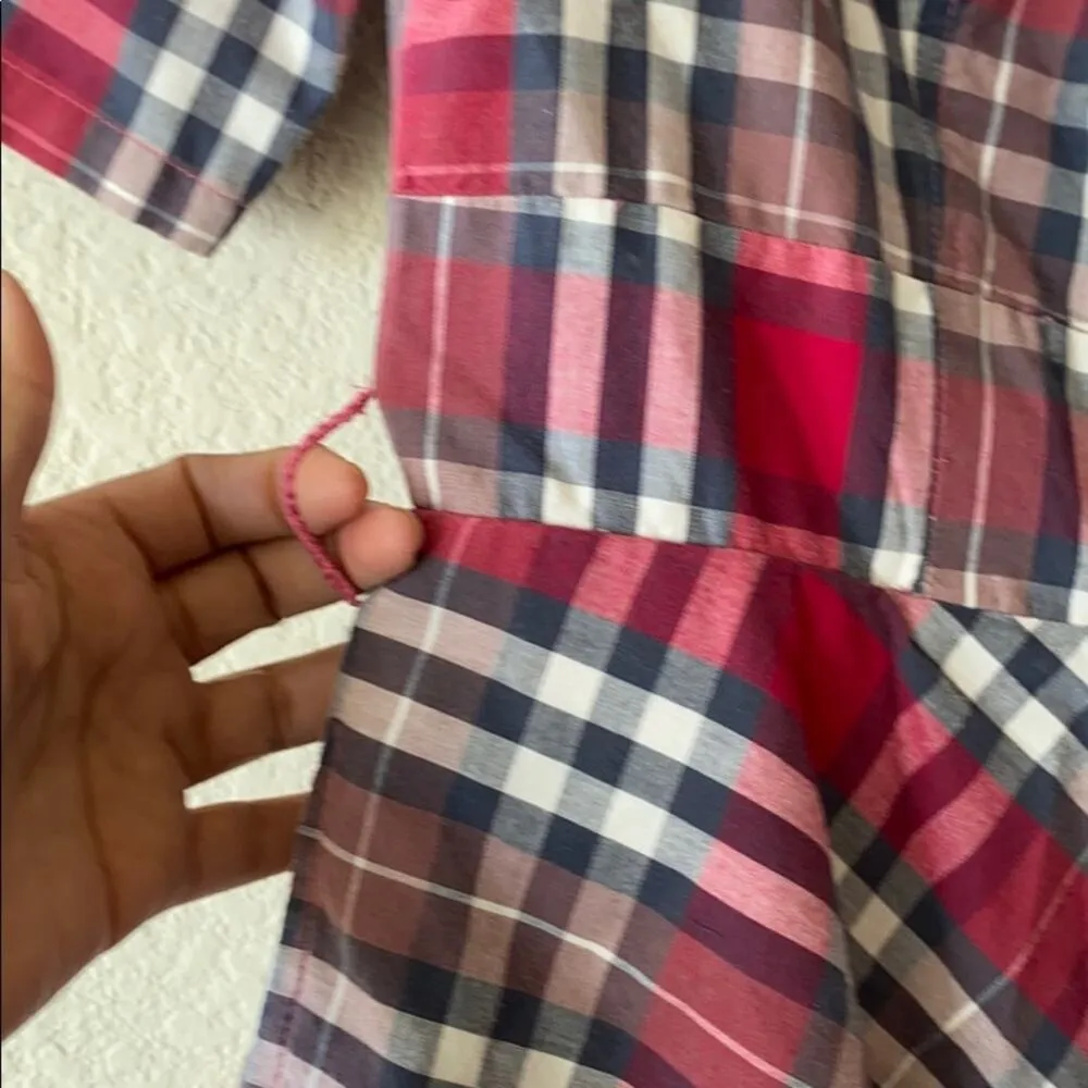 Eshakti pink blue plaid 3 quarter sleeve pockets fit n flare academia dress - Image 12