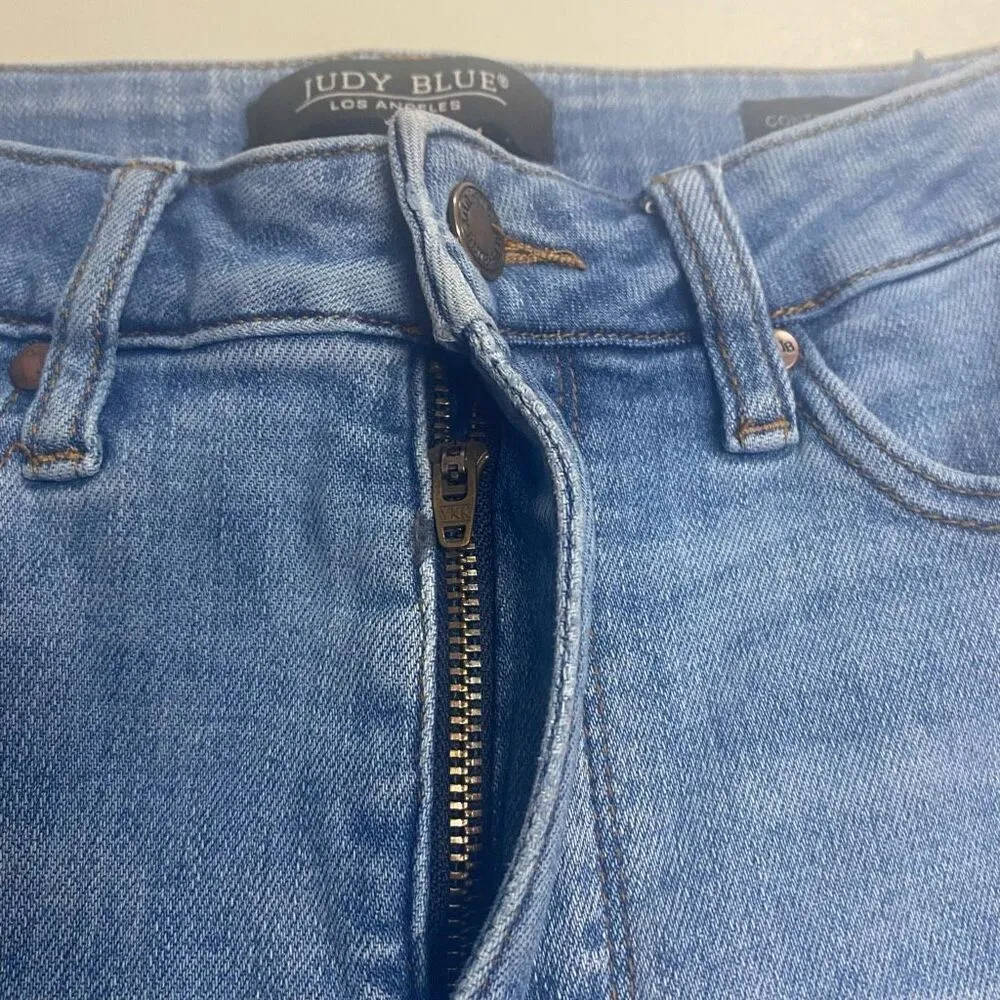 JUDY BLUE Women’s Juniors Blue Control Top Skinny Distressed Size 5/27 Jeans - Image 12