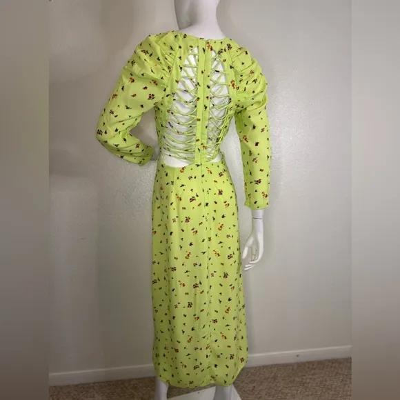 AFRM Revolve Green floral long sleeve dress with beautiful detail back. #82 - Image 2