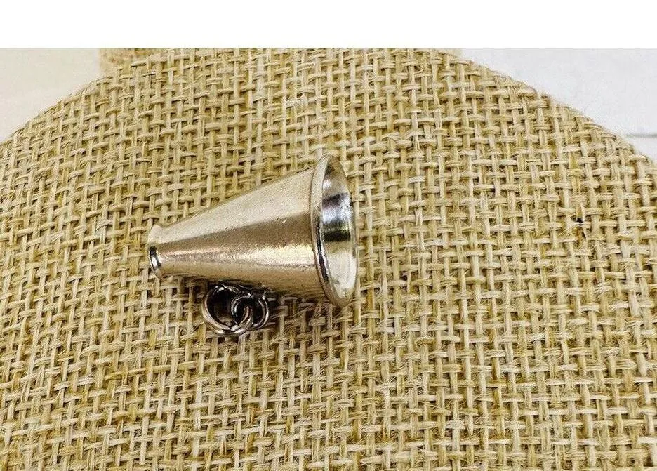 Sterling Silver Cheerleader Megaphone Charm Pendant Vintage 3/4" Dana Engraved - Image 2