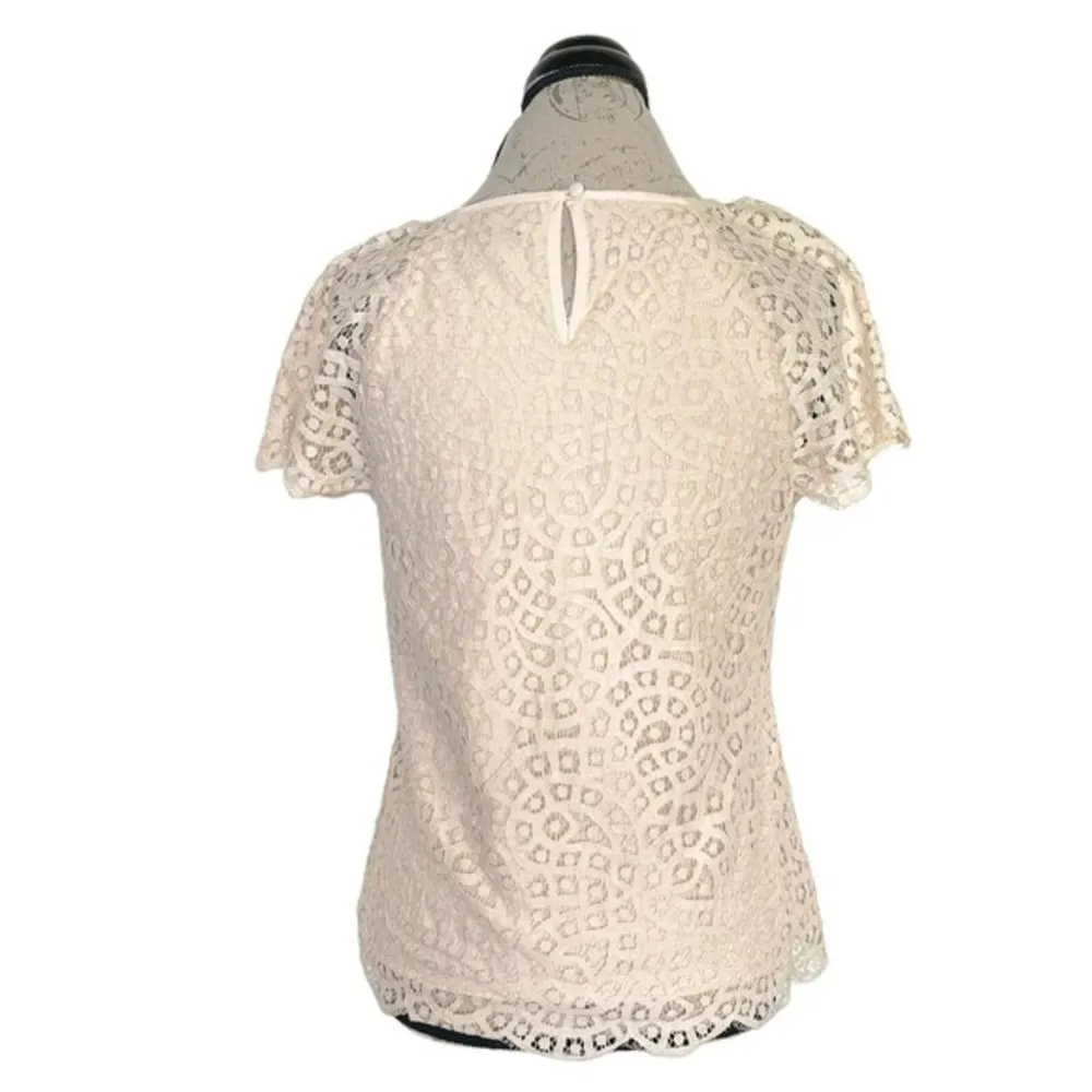 J jill Womens Blouse Size 2 Beige Ivory Crochet Lined Wedding Guest Bachelorette - Image 2