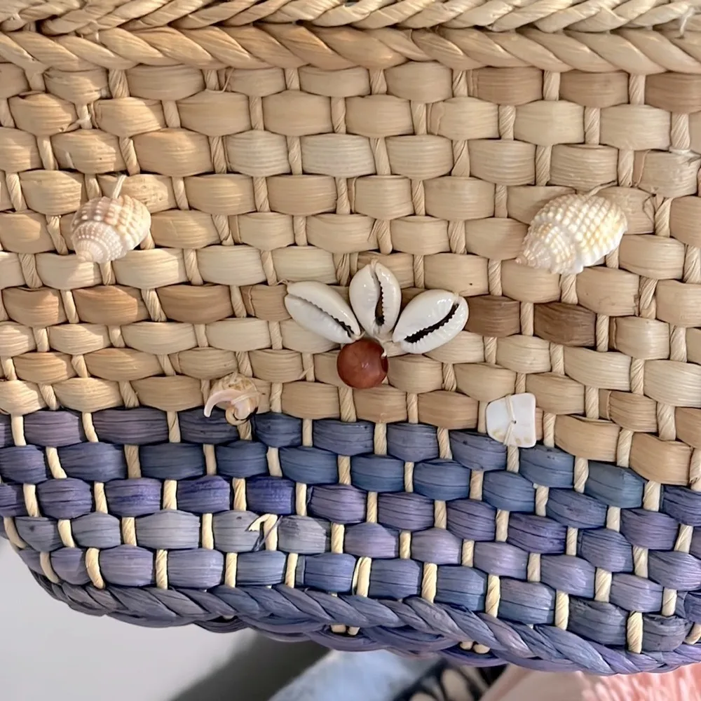 Straw Studios Mini Bag Purse Seashells Lined New Blue - Image 3