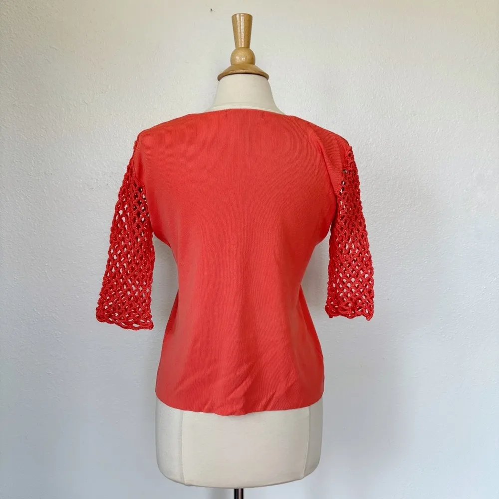 Vintage Coral Crochet 3/4 Sleeve Knit V - Image 3