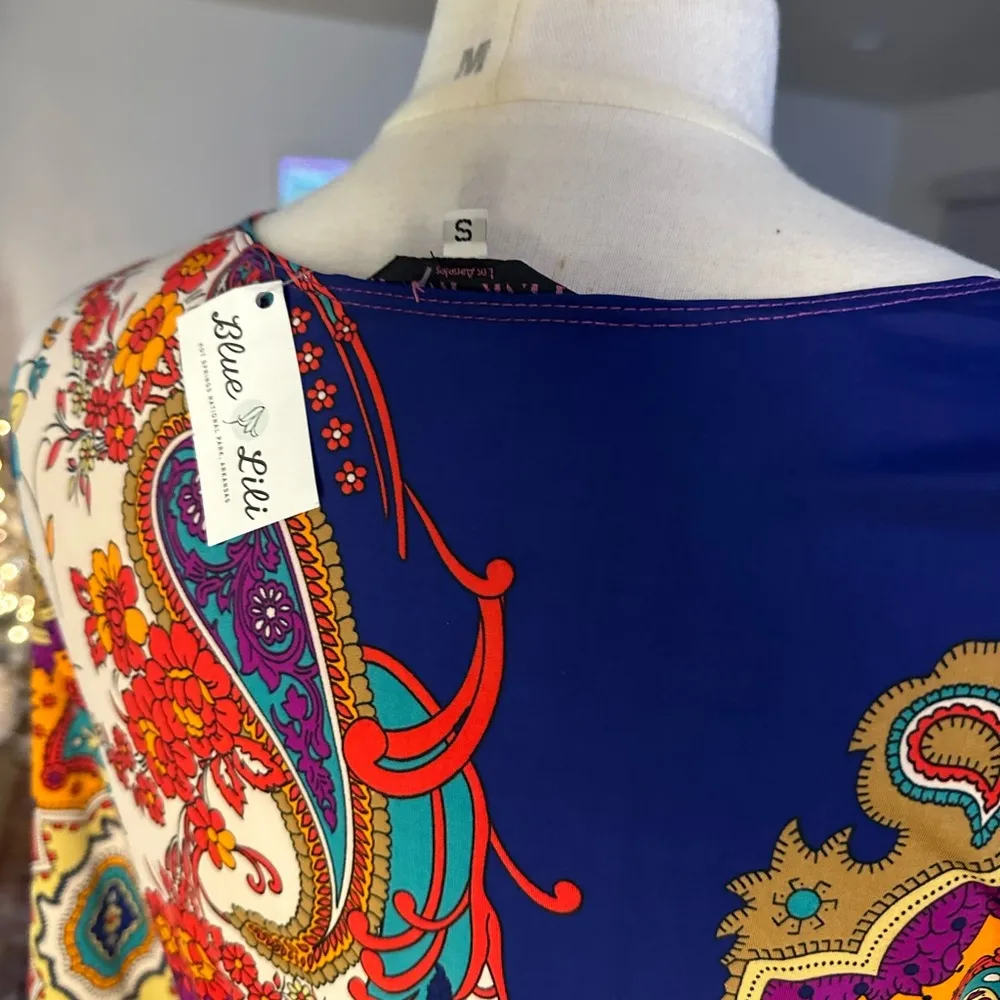 Pink Rock Boho Floral Long Sleeve Maxi Dress Size S Blue - Image 6