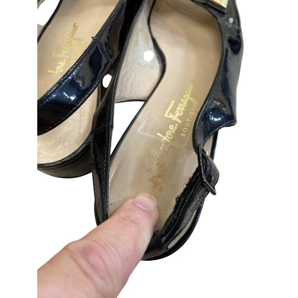 Salvatore Ferragamo Womens Black Leather Slingback Heels Size 8 SKU 8305 - Image 10