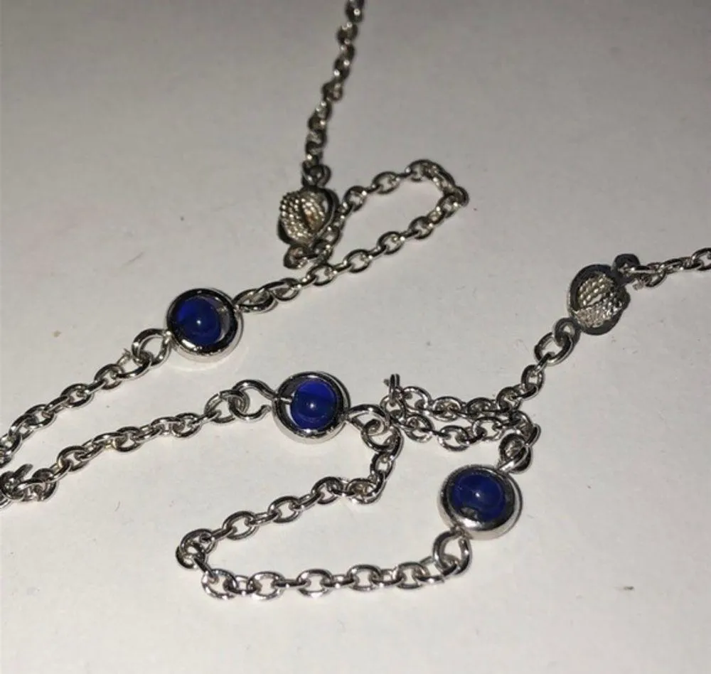 Vintage Signed Sarah Coventry Silver Blue Stone Dainty Necklace - Image 3
