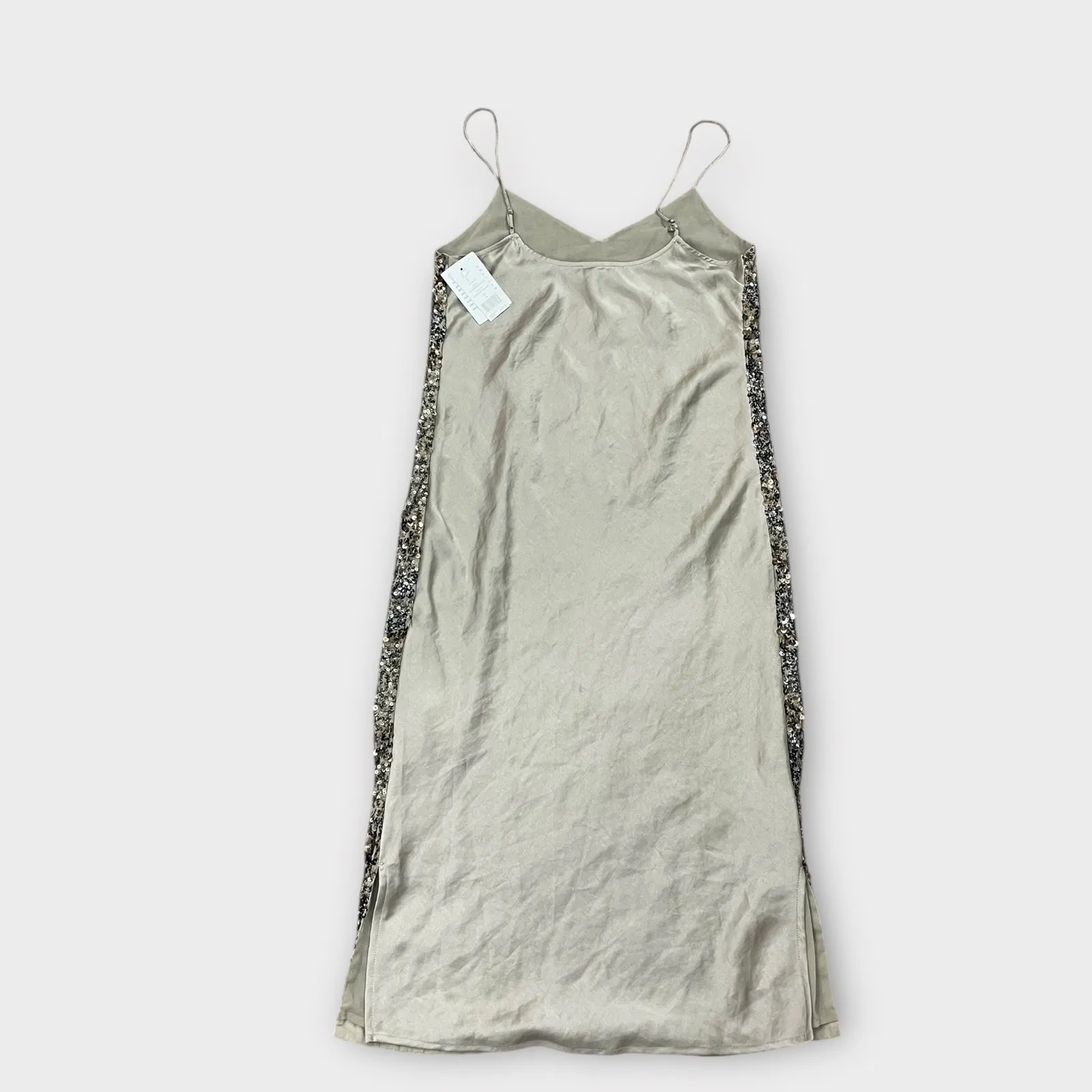 NWT JOIE Hasana Sequined Midi Slip Dress Camo Silver Sand Size 4 Spaghetti Strap - Image 4