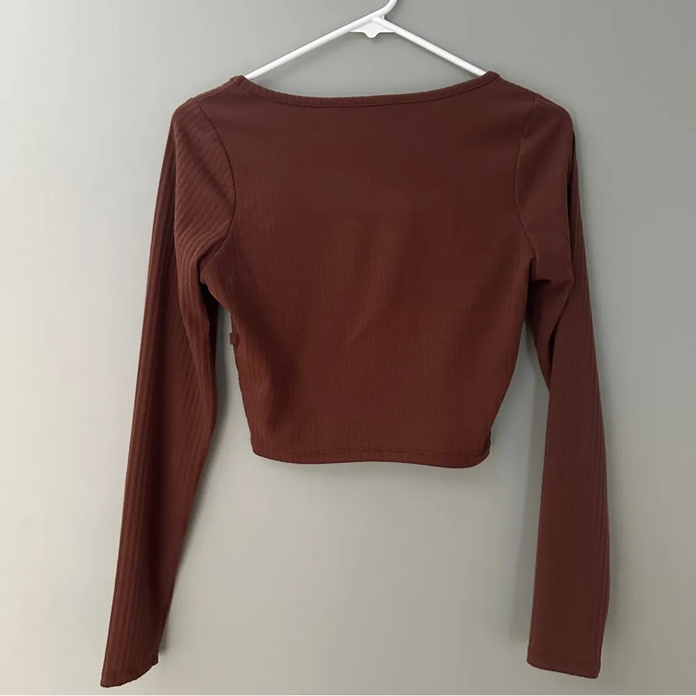 PacSun Brown Science Long Sleeve Bustier Top small - Image 3