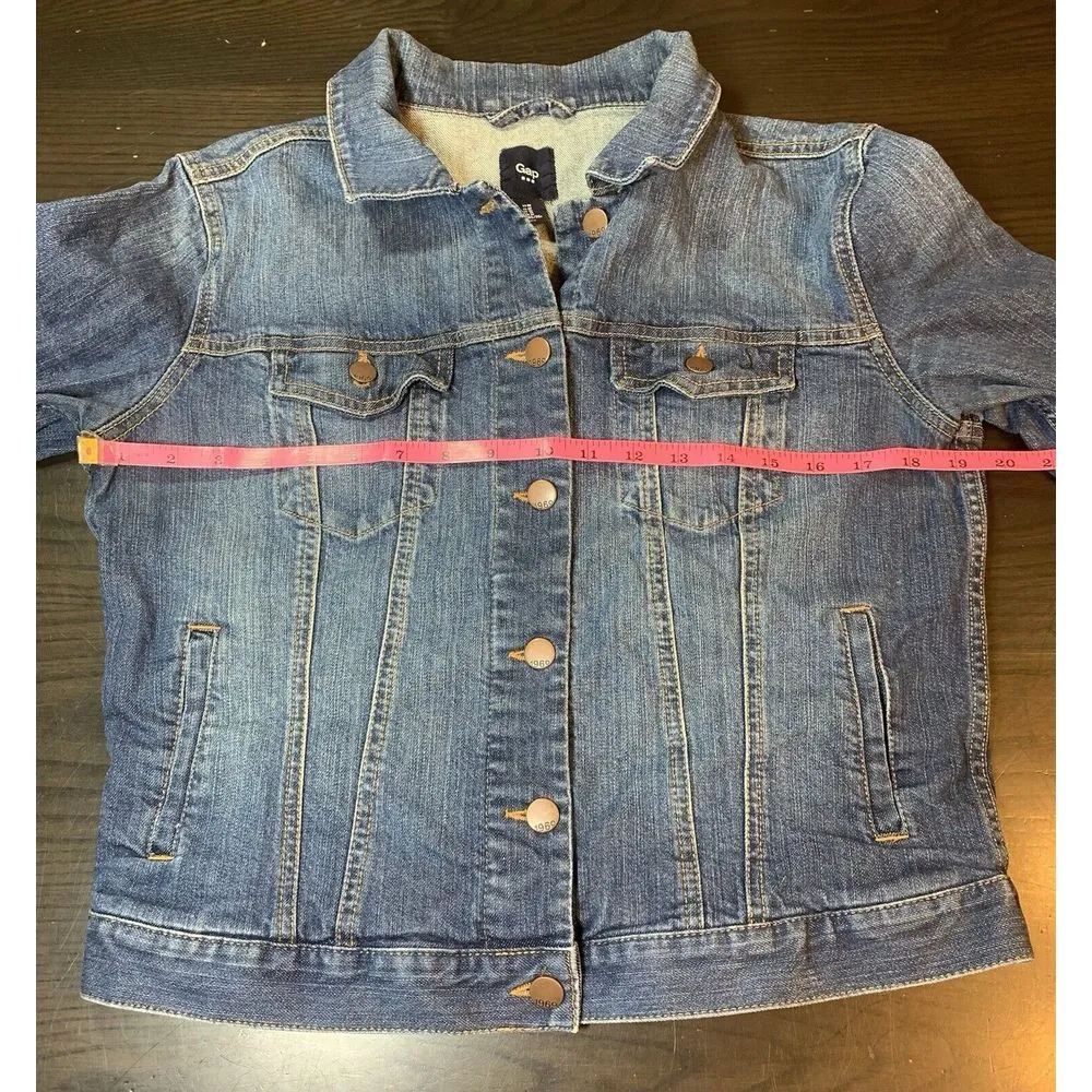 GAP 1969 Icon Flap Jack Denim Jeans Jacket Womens Medium‎ Blue Stretch Basic - Image 9