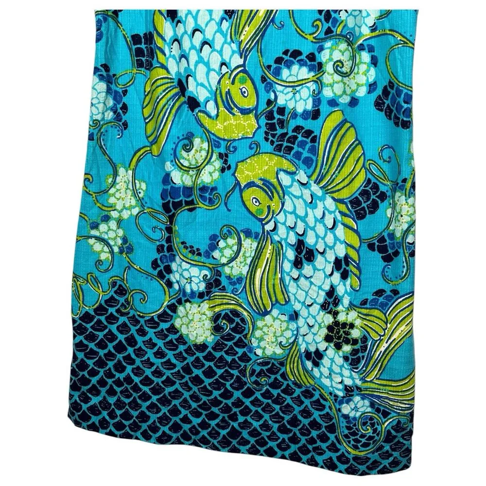 Lilly Pulitzer Dress Womens 4 Blue Koi Fish Sleeveless Shift Cotton Lined 82765 - Image 11
