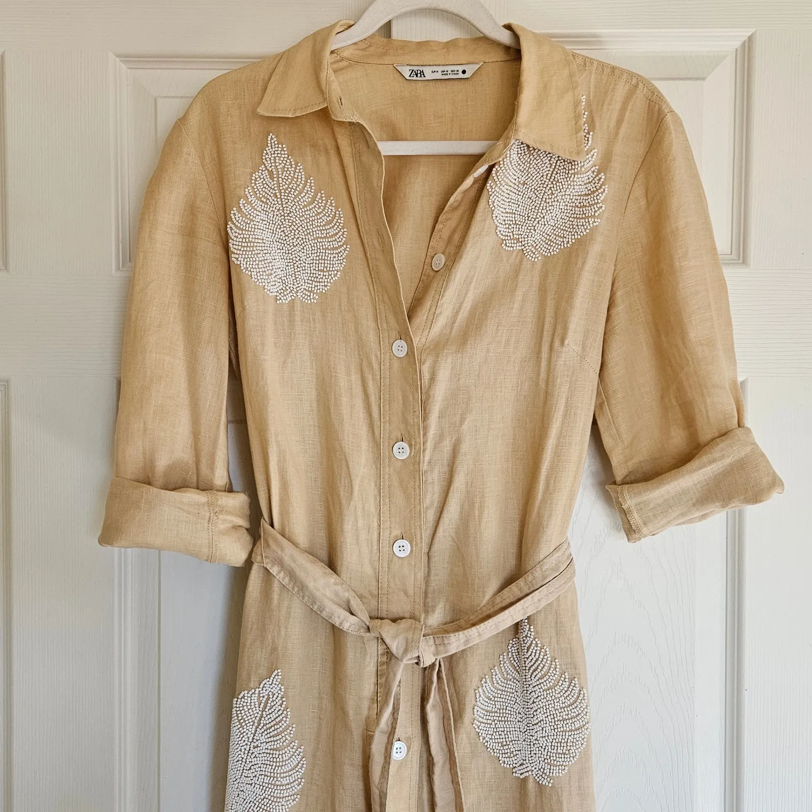Zara Limited Edition Linen Dress With Beading‎ Size M Blogger Favorite - Image 6