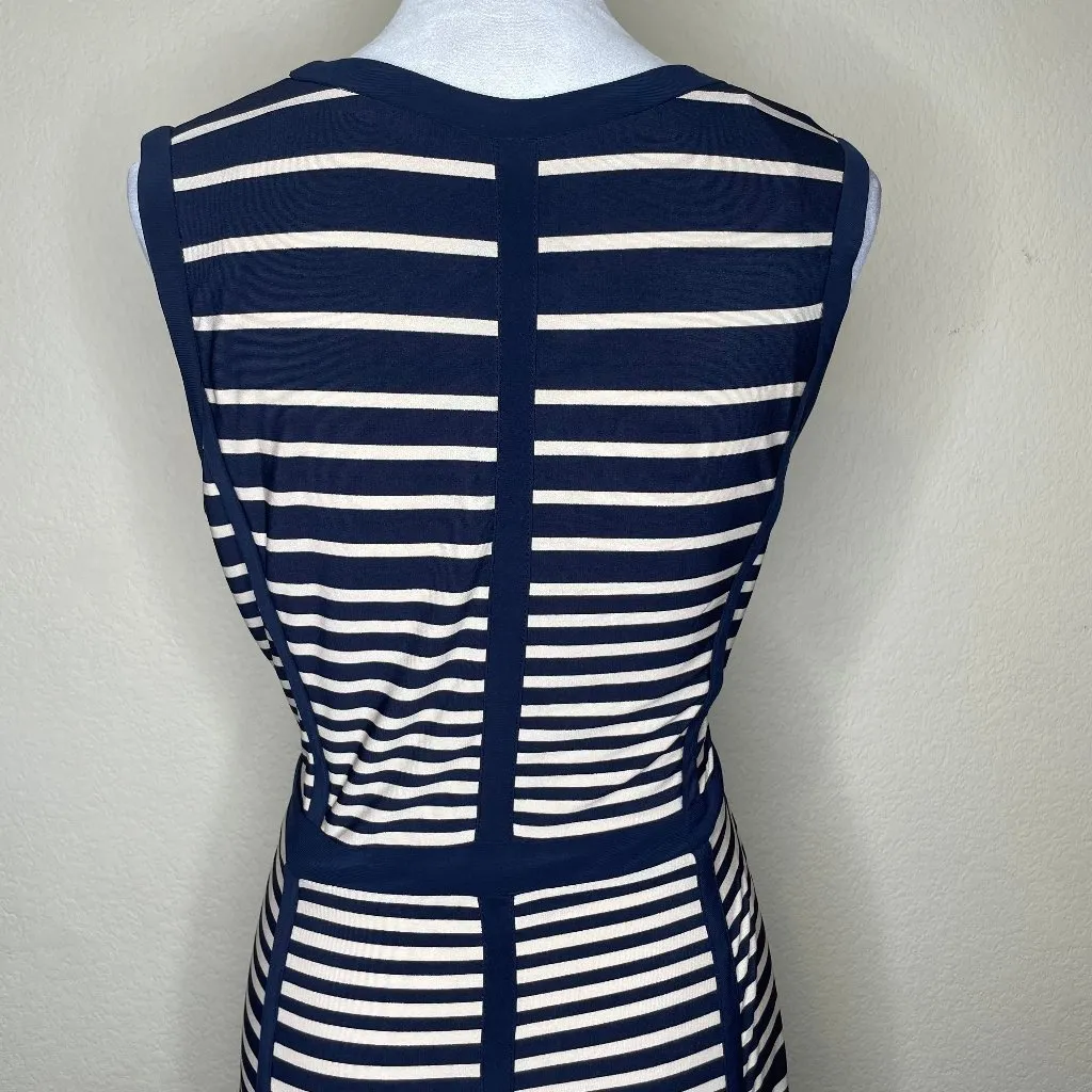 Just...Taylor Women's Blue Cream Stripe Sleeveless Popover Career Dress Size 10 - Image 4