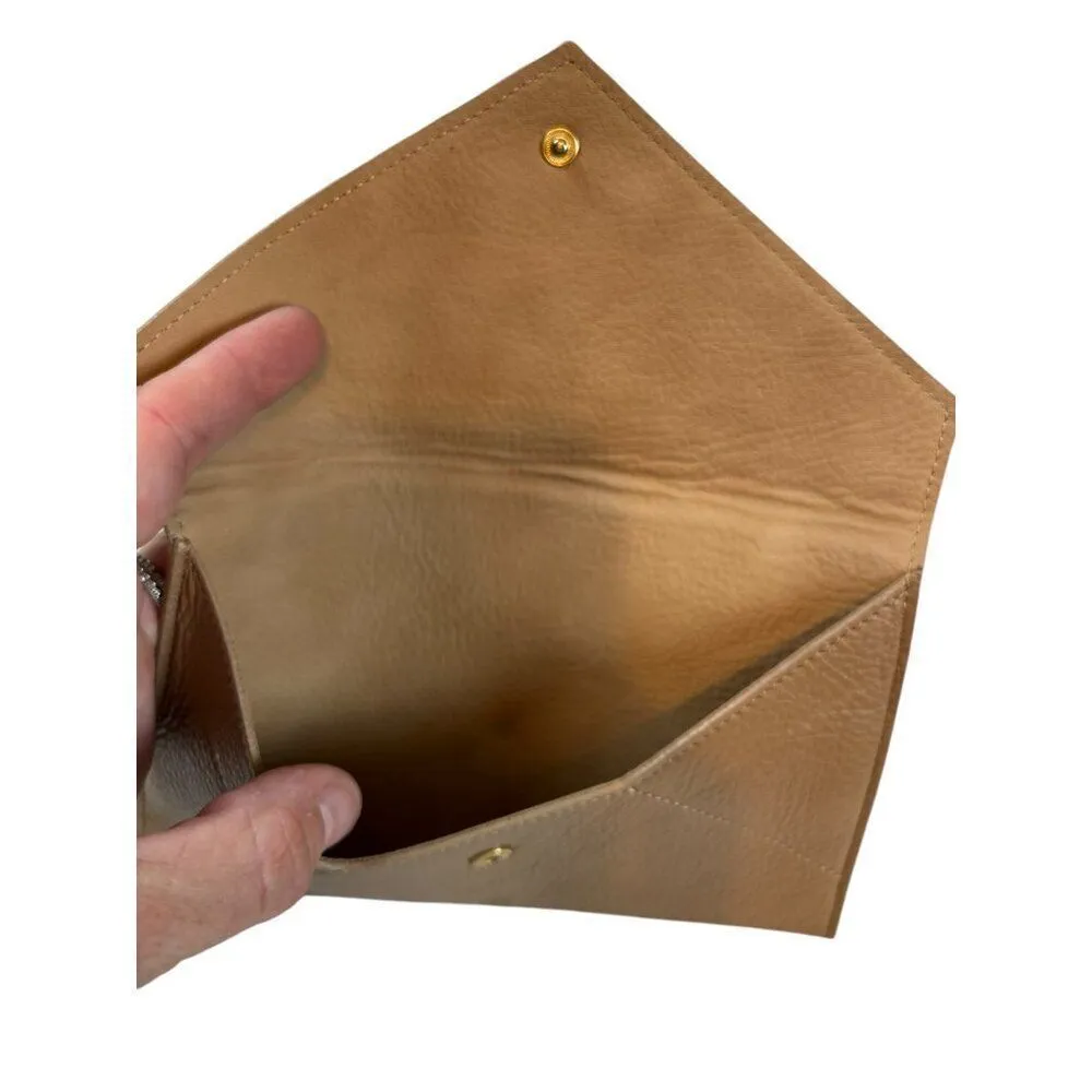 Tan Faux Leather Envelope Clutch Wallet With Snap Closure - Image 4