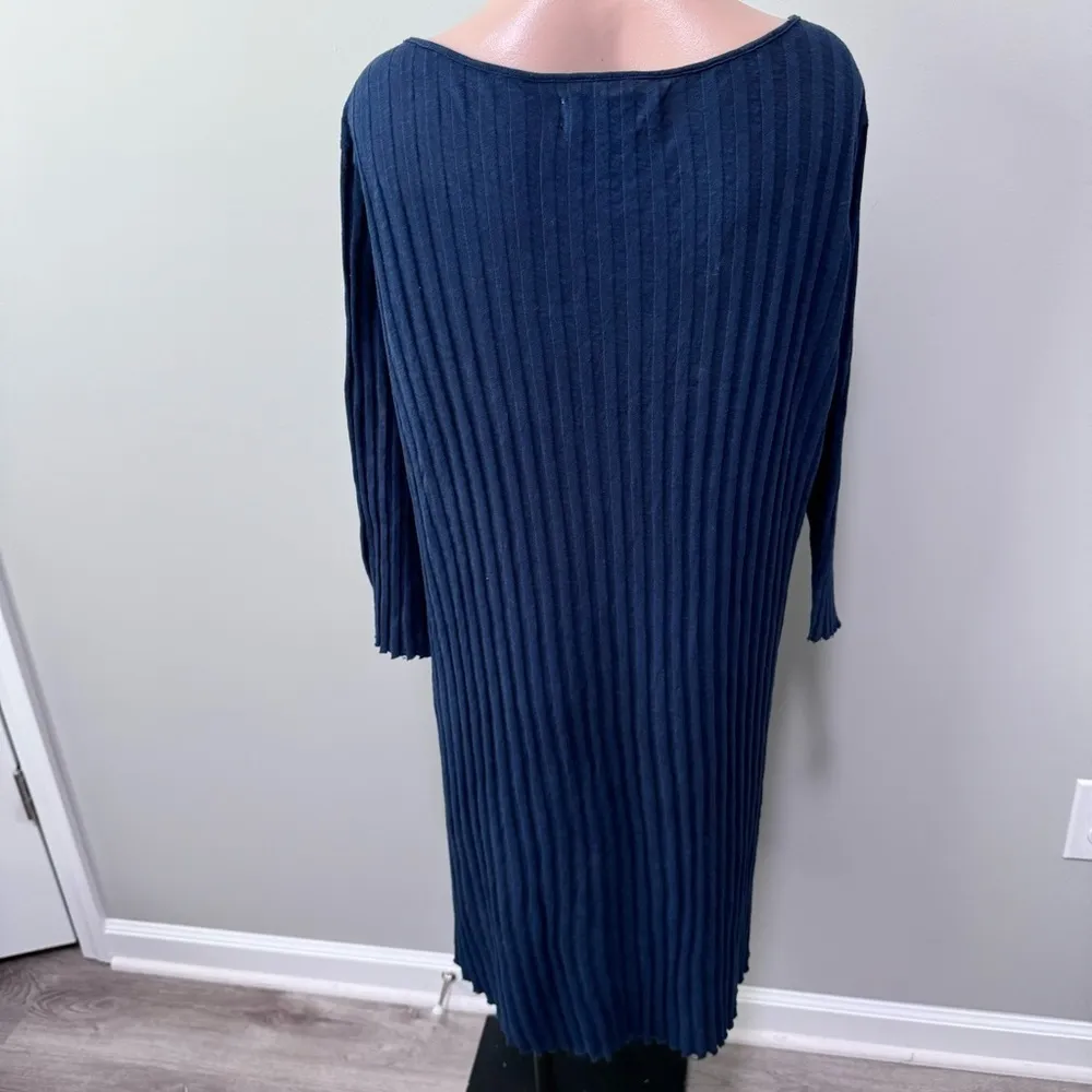 FP Beach Free People Navy Blue Long Sleeve Dress Large Ribbed Buttons - Image 4