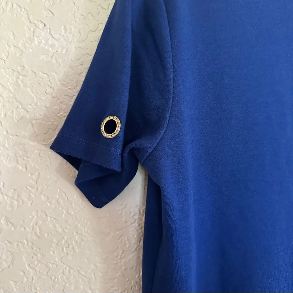 Quacker Factory Blue White Size XS Short Sleeve Striped Hem Knit Dress Grommets - Image 10