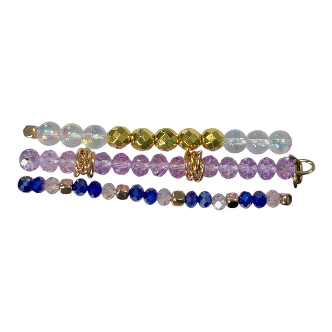 Savvy Bling Bracelet Set Beaded Stacking Bracelets Purple Blue Gold‎ Iridescent - Image 2