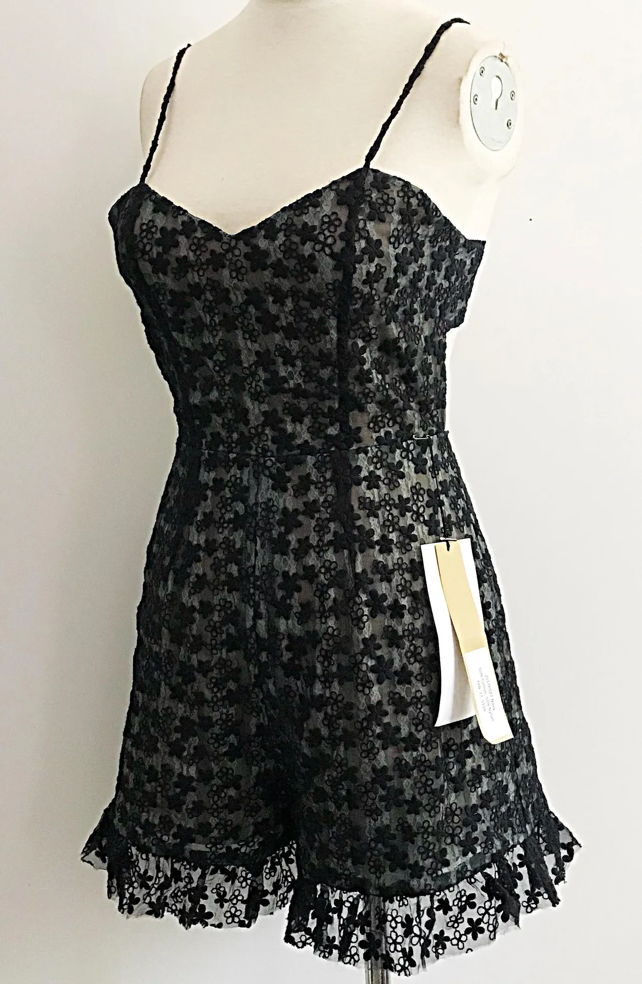 Lace Embroidered Ruffle Open Back Tie Romper Blue - Image 3