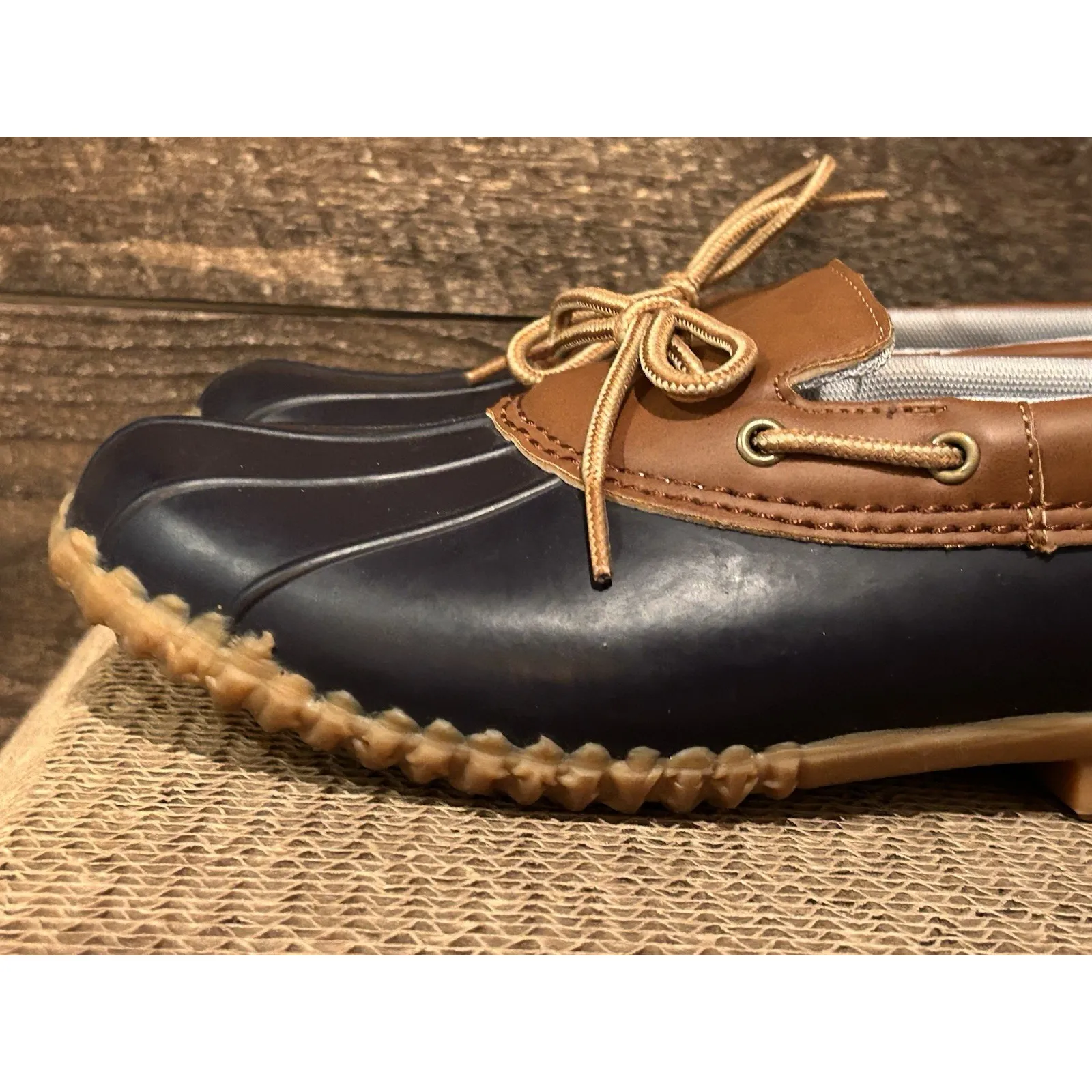 JBU By Jambu Womens Duck Shoes Size 7.5 M Brown & Navy Waterproof Slip-On Rubber - Image 3