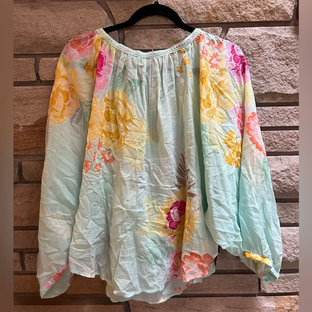 Anthropologie Farm Rio Basel Peasant Top Blue Medium - Image 4