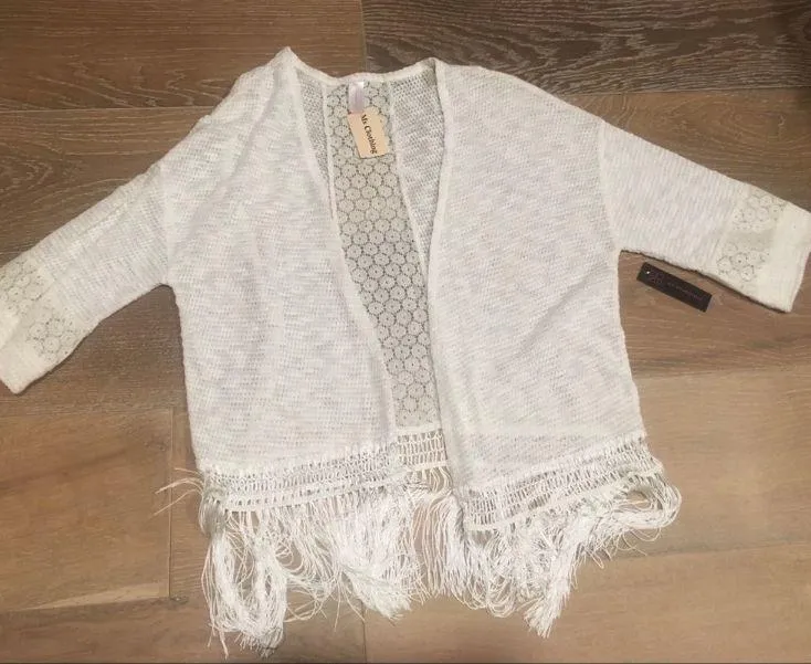 Boho Fringe cover up kimono White Size M - Image 3