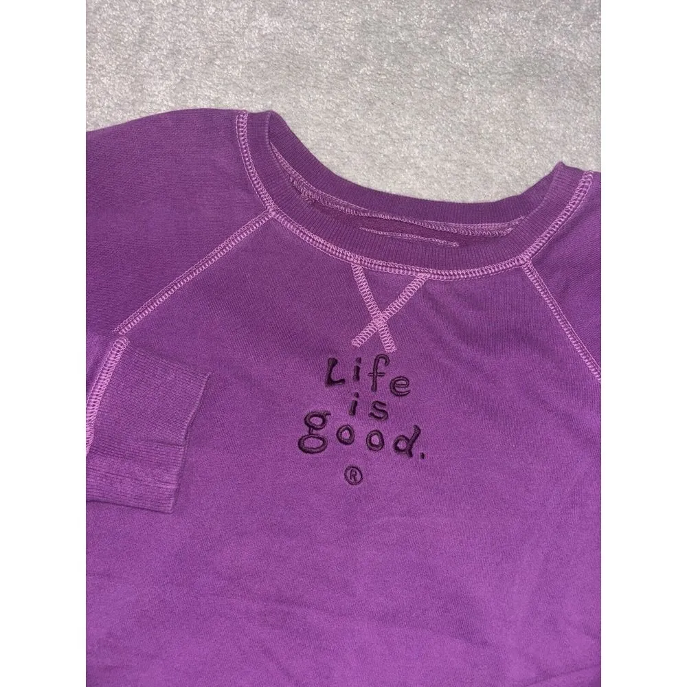 Womens Life is Good crew sweatshirt - size Xs Embroidered Purple‎ - Image 2