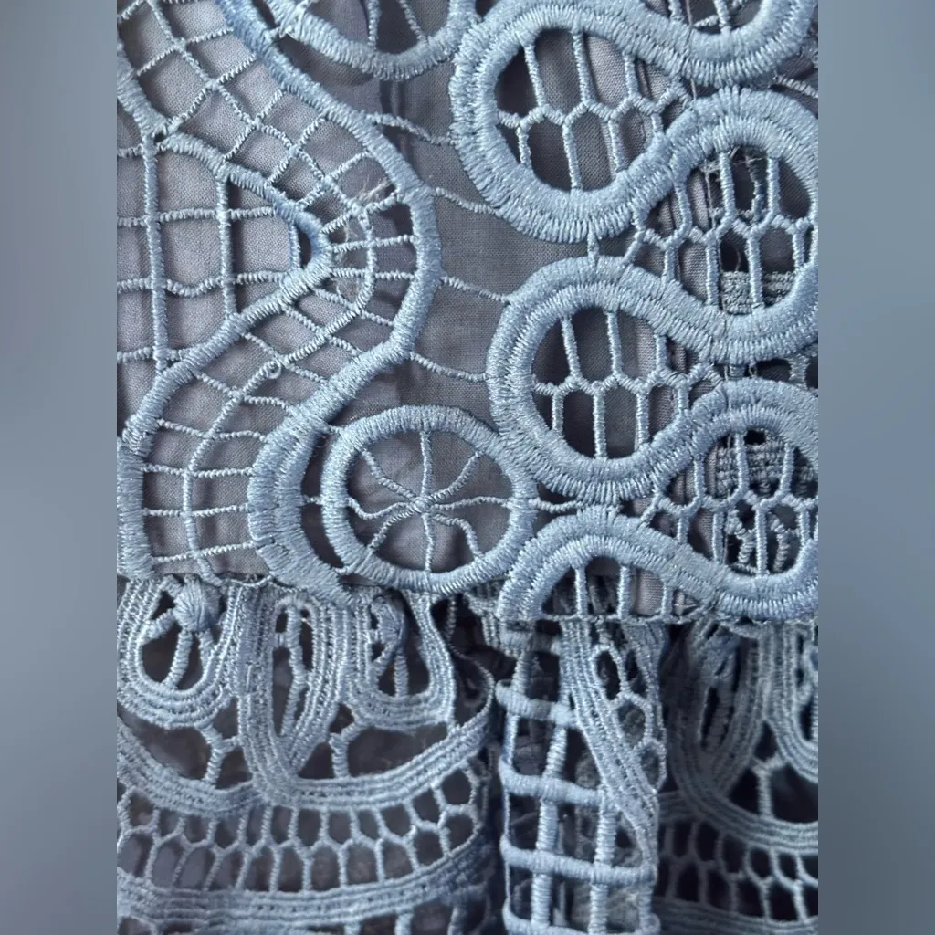 Temperley London Lace Mini Dress Blue Cap Sleeve 💯 Cotton Lined. Sz 6 US 10 UK - Image 10