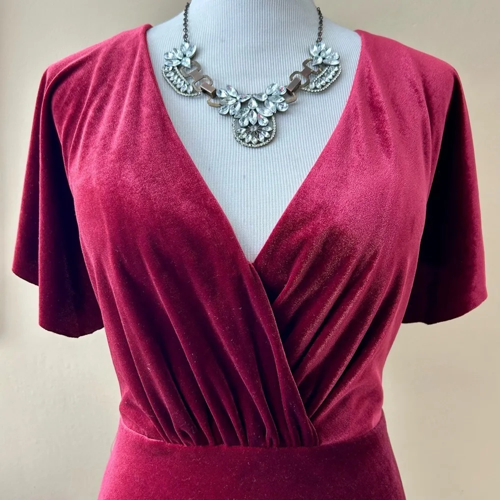 BHLDN Jenny Yoo Ellis Flutter-Sleeve Open-Back Stretch Velvet Gown Dark Berry 12 - Image 9