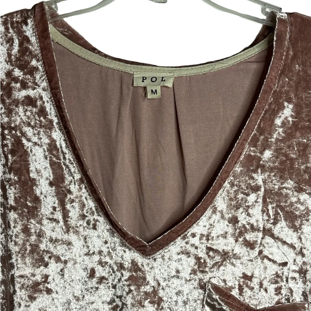 NWOT POL Punk Crushed Velvet V-Neck One-Pocket Tee Shirt - Image 4