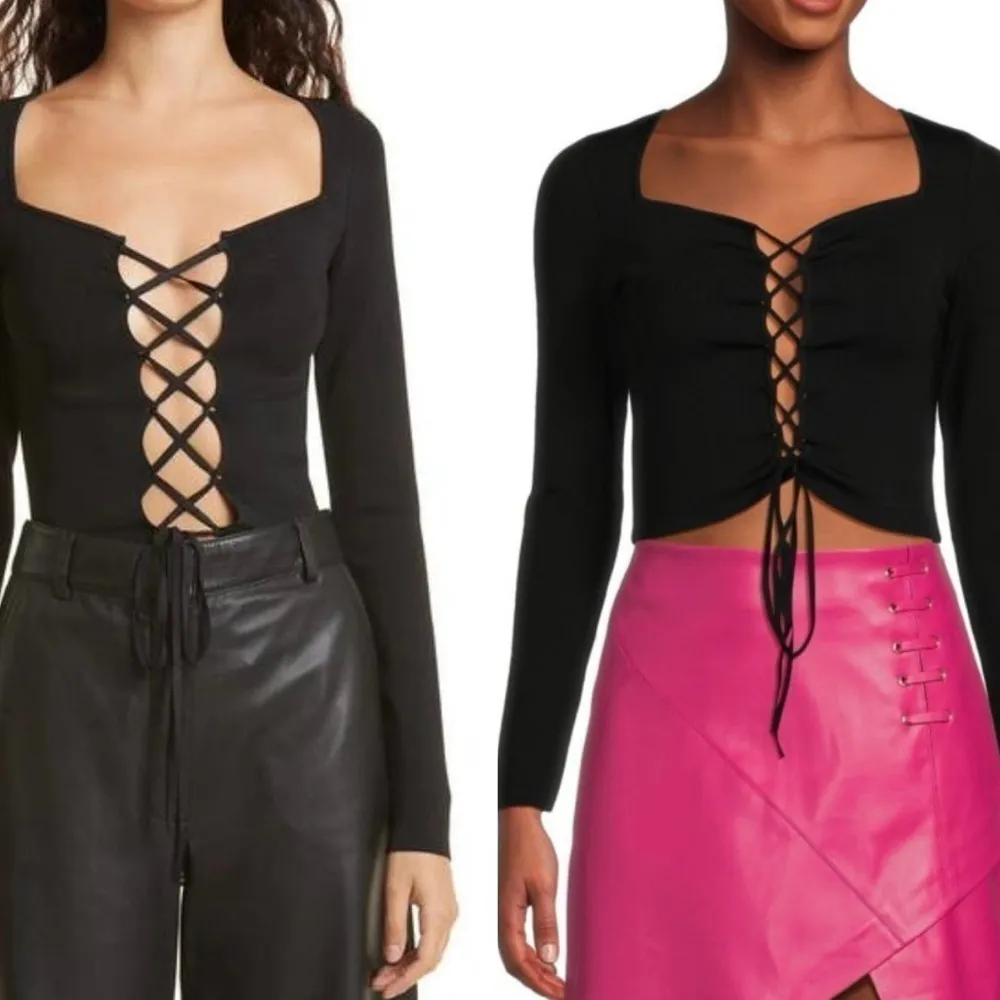 Alice + Olivia Hilaria Lace Up Top Black Sexy Cropped Y2K - Image 11