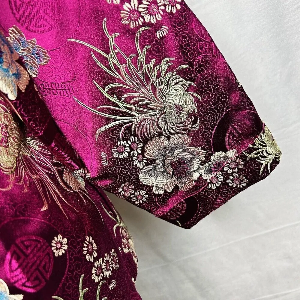 Chico's Art-to-Wear Asian Inspired Rayon Jacket Burgundy Gold Floral Sz 3 Large - Image 4