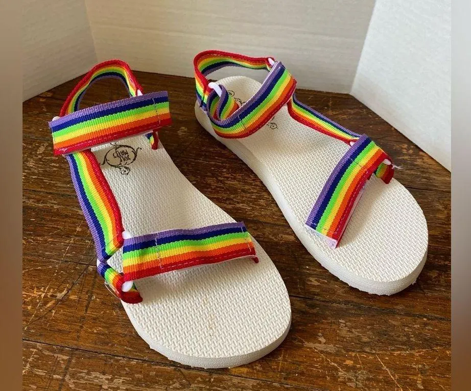 Rainbow Velcro Straps Sandals Womens Size 8 White - Image 2