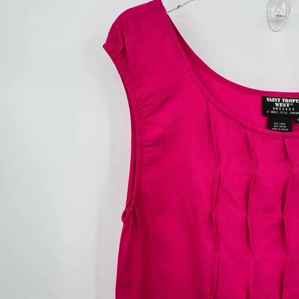 Saint Tropez West maxi dress 12 linen blend cap sleeve ruched slit fuchsia NEW - Image 5