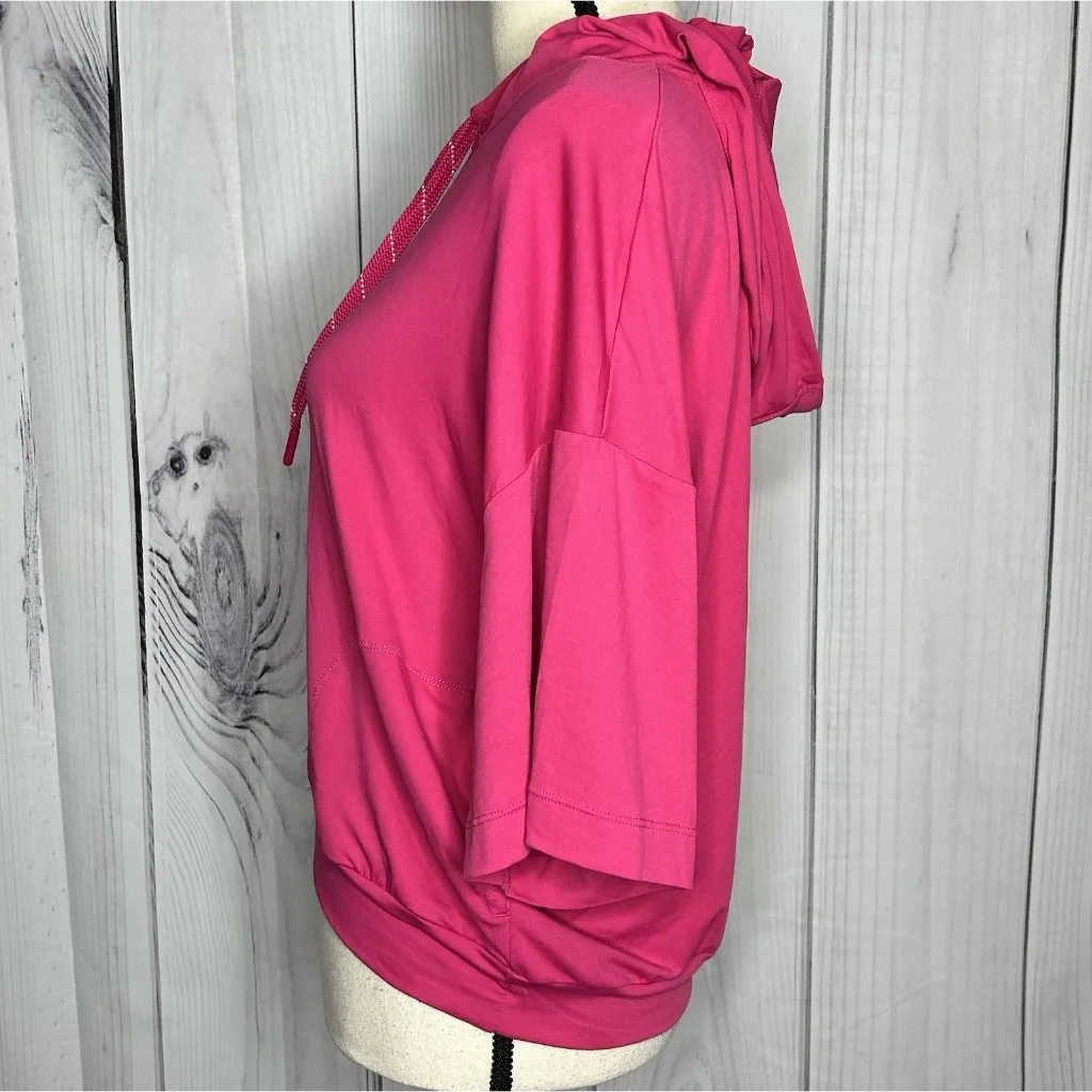 Kyodan Womens Sz L Short Sleeve Hot Pink Hooded Athletic Top Drawstring - Image 4