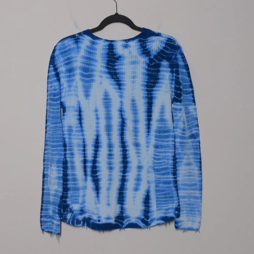 Generation Love Indigo Tie Dye Margot Sweater Silk Blend Distressed Hem M New - Image 6
